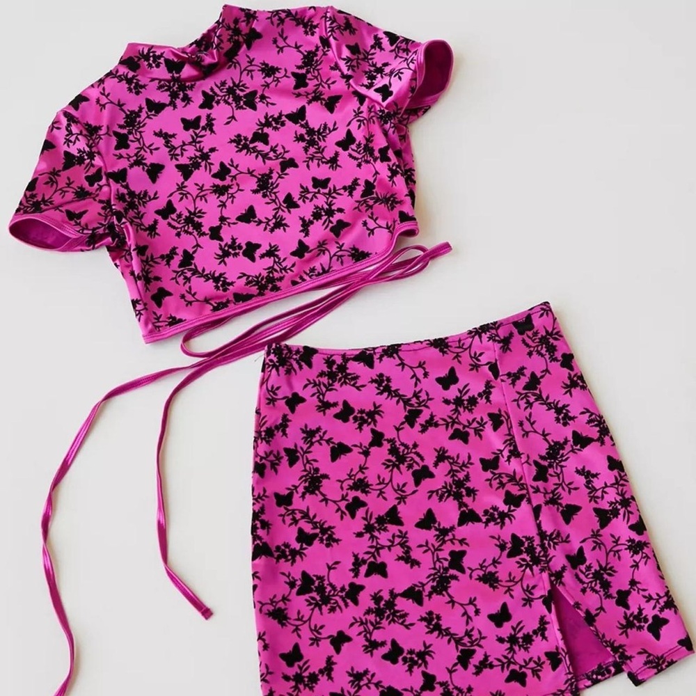 Motel Rocks Satin Pink Butterfly Set